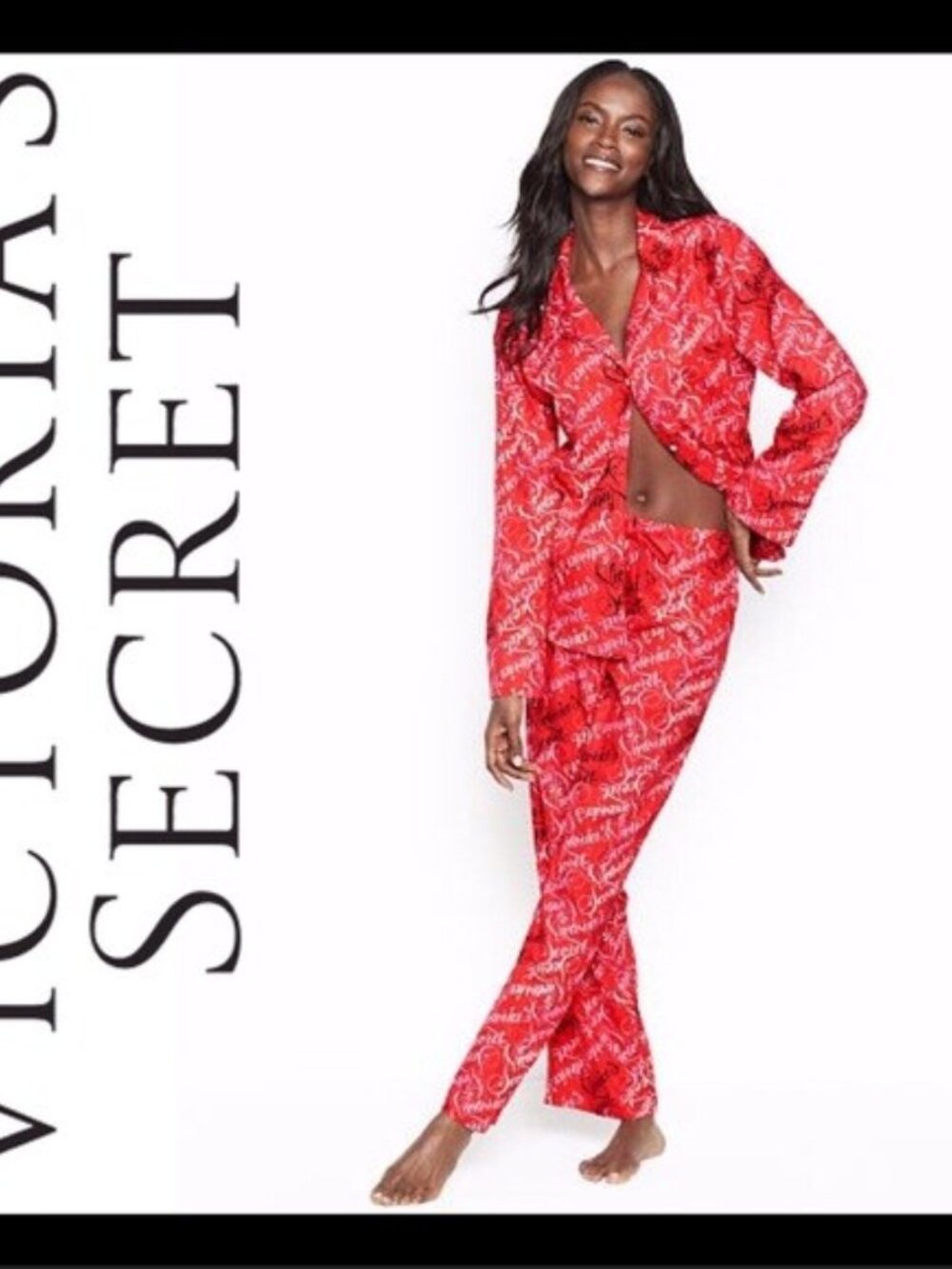 VICTORIA'S SECRET Red Victoria Script Logo Dreamer Flannel Pajama set, sz L long